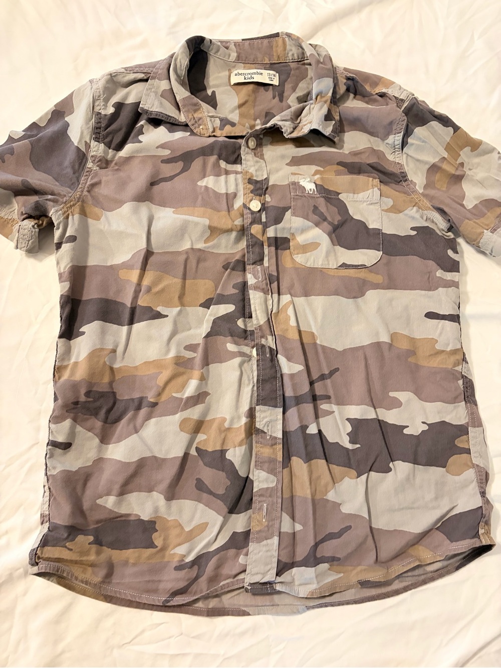 Abercrombie & Fitch boy’s Camo Button-Up Shirt - Neutral Camo